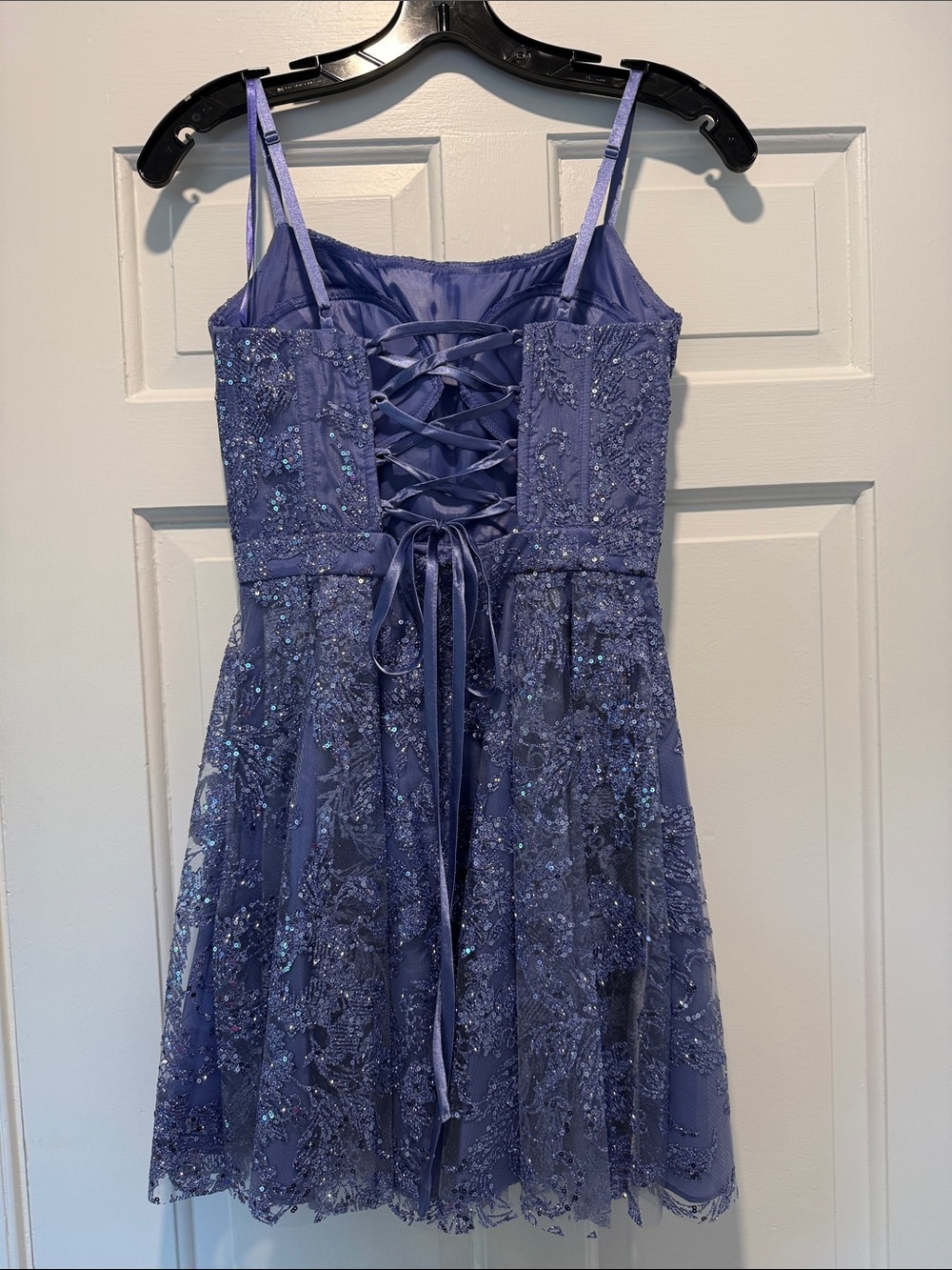 NWT Blondie Nites Sparkling Lavender Spaghetti Strap Prom Dress - Picture 5 of 10